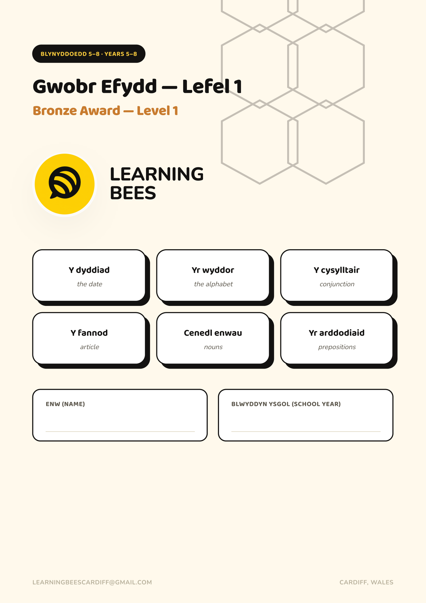 Cover of the first Learning Bees pack — Bronze Award, Level 1